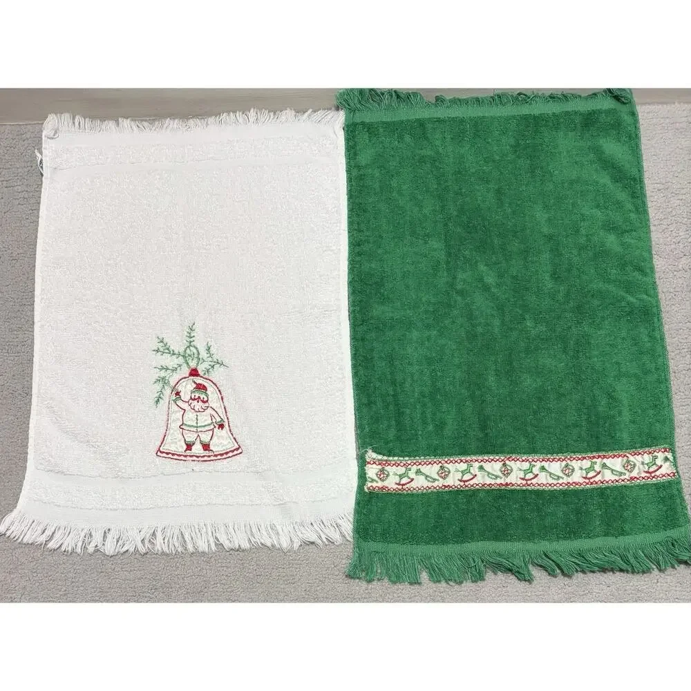 Cannon Christmas Towel Lot of 9 Hand Washcloth Oven Hang Vintage Cotton